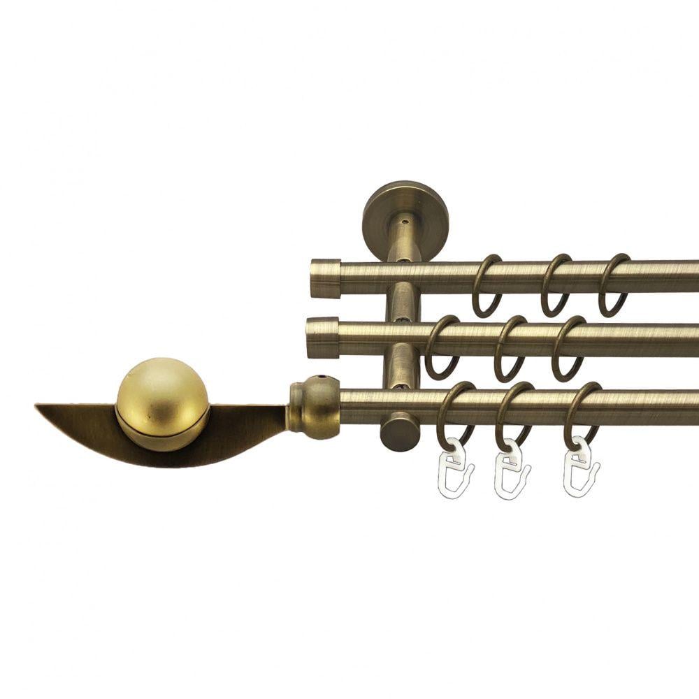 Карниз металевий Orvit Фламінго трирядний циліндр 20 см/гладка труба/кільце металеве Антик 16/16/16 мм 300 см (00-00015816)