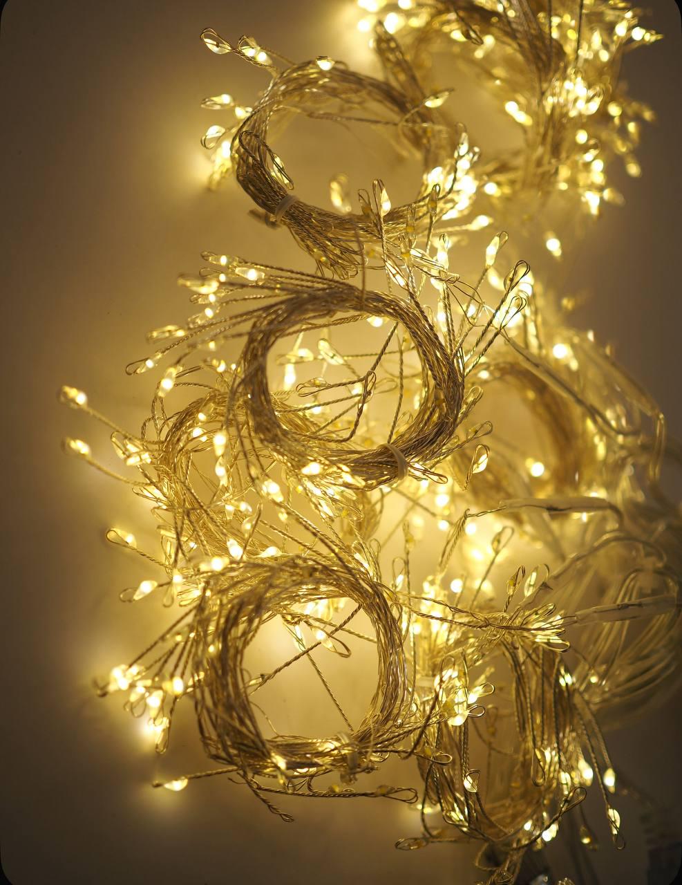 Гірлянда світодіодна Роса хвойна лапа/мішура/павутиння 3 на 3 м 750 ламп від USB 8 режимів пульт керування теплий білий (28673644) - фото 9