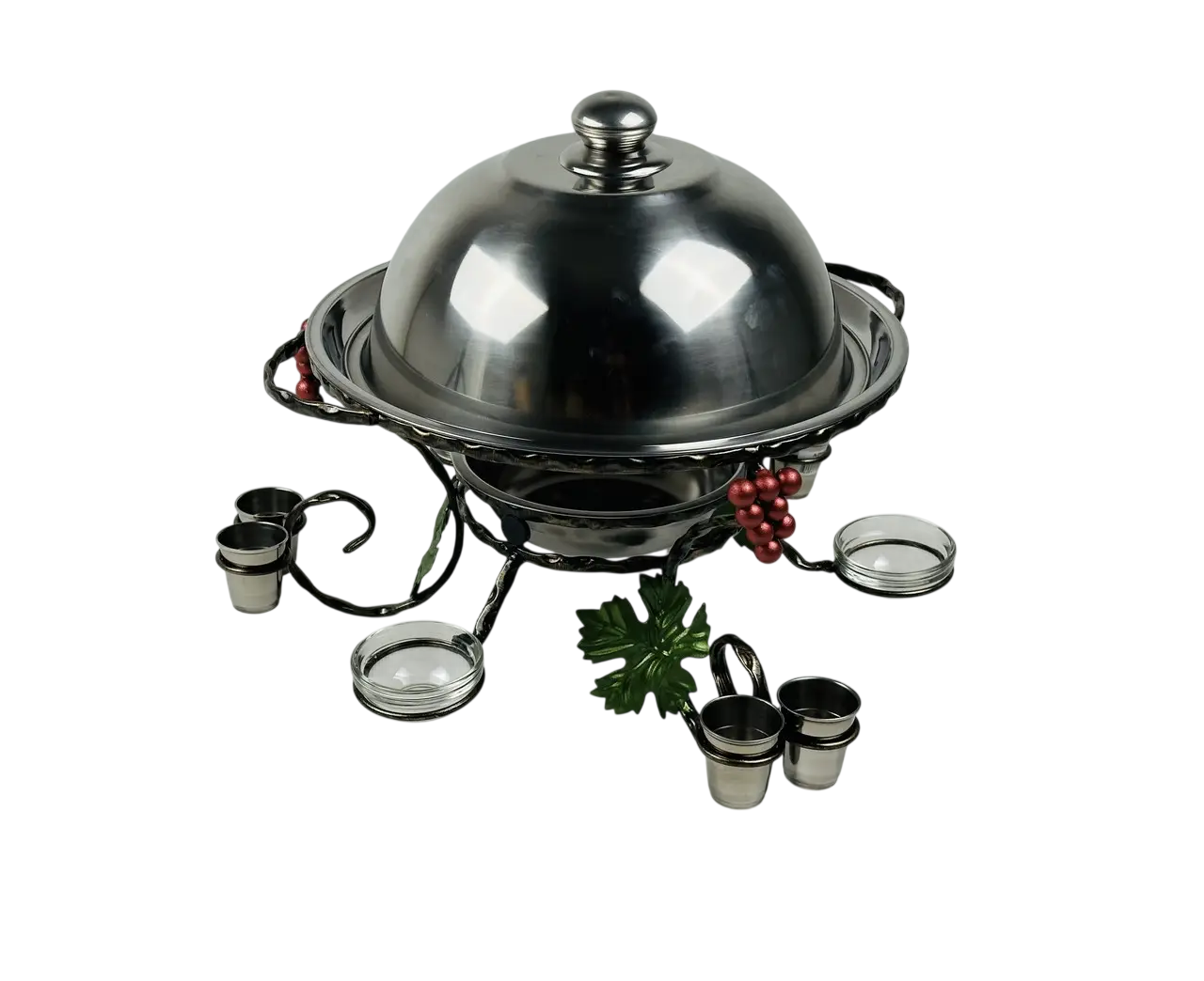 Садж для подогрева шашлыка GrillMaster SJ-6585 Виноград с соусницами/рюмками/крышкой из нержавеющей стали 36 см Черный (10-164-SJ-6585)