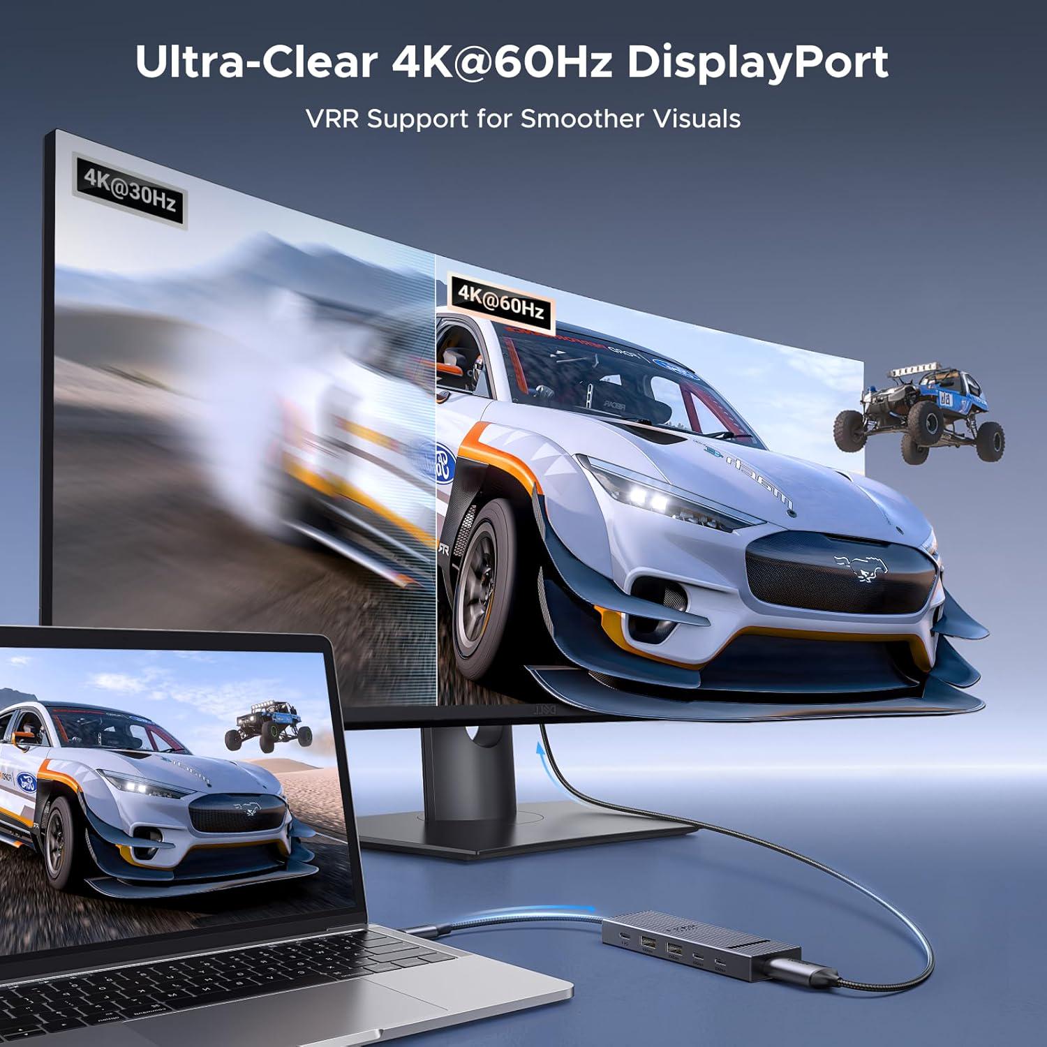 Концентратор UGREEN CM818 Revodok Pro USB-C - DisplayPort 4K 60 Гц мощность 100 Вт и поддержка 10 Гбит/с Grey (75244) - фото 7 Концентратор UGREEN CM818 Revodok Pro USB-C - DisplayPort 4K 60 Гц мощность 100 Вт и поддержка 10 Гбит/с Grey (75244) - фото 7