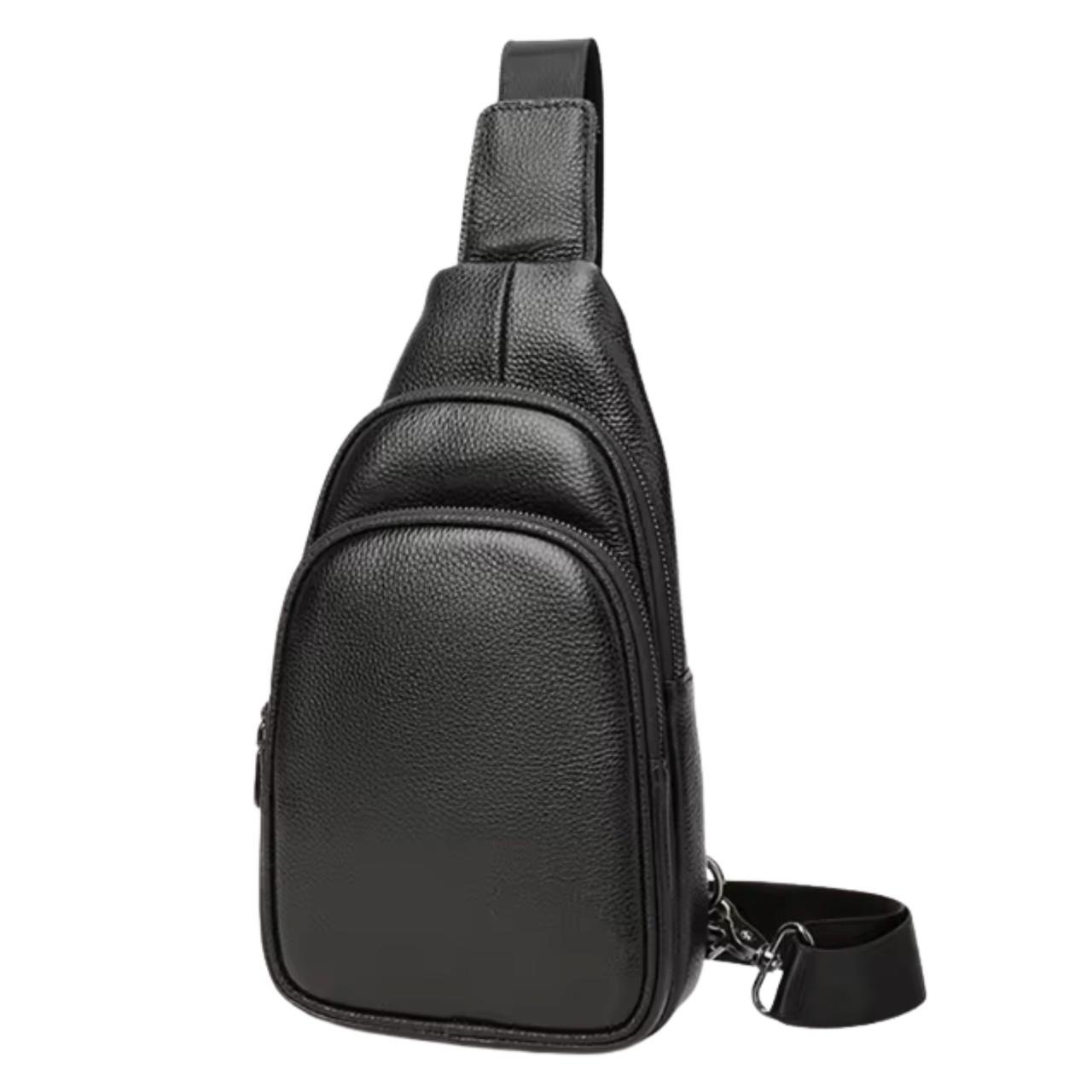 Чоловіча сумка-слінг Lorian з відділеннями на блискавці з натуральної шкіри Чорний (LR 259122-black) - фото 4 Чоловіча сумка-слінг Lorian з відділеннями на блискавці з натуральної шкіри Чорний (LR 259122-black) - фото 4