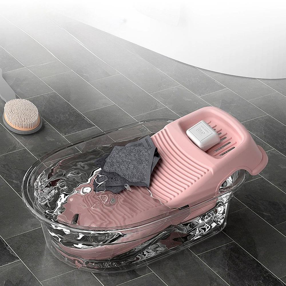 Доска для стирки белья рифленая пластиковая ручная 44x23,5 см Розовый