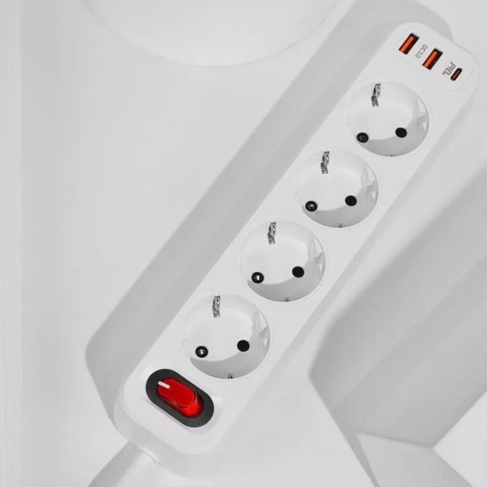 Мережевий фільтр Hoco NS1 Aura 4-bit PD 20W 2xUSB+Type-C 1.8 м White - фото 4