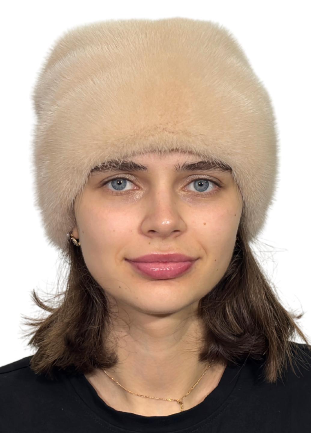 Женская кубанка Меховой стиль Рукавичка из натурального цельного меха норки Пудра (064/1)