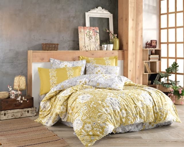 Комплект постельного белья Hobby Poplin Ancelica 200x220/50x70 см 2 шт. Горчичный