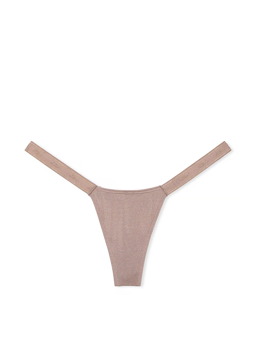 Трусики Victoria's Secret Logo Cotton Shimmer Micro Thong Panty XS Бежевий
