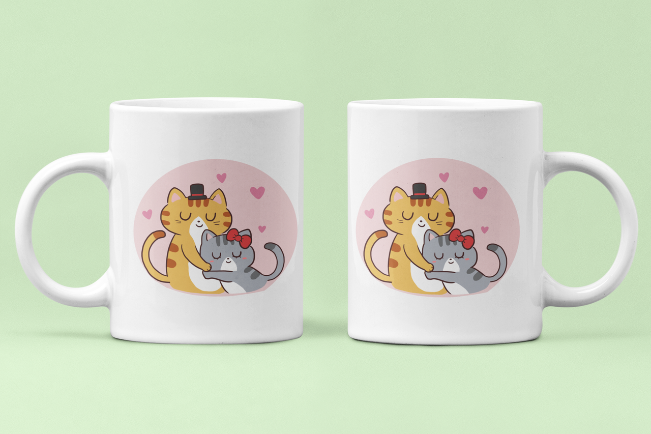 Чашки парные Котик с кошечкой для влюбленных 330 мл Белый (ВЛ177Ч)
