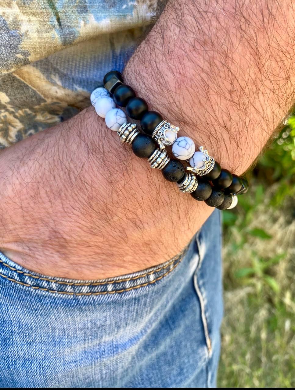 Браслет LITAURS из натурального камня дополнен металлическими вставками 2 шт. М 15-17 см (240714) - фото 4