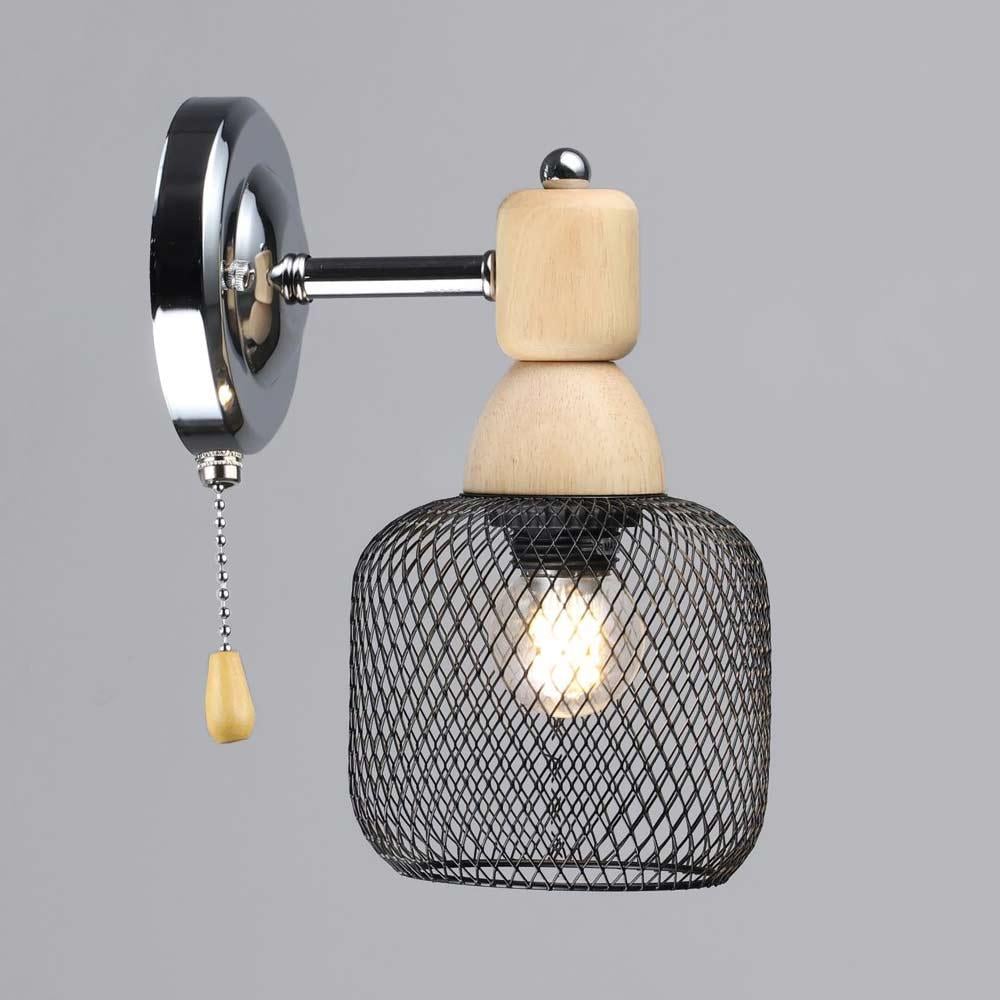 Светильник настенный Light House SRS-20366/1W CH/WOOD черный плафон Хром/Дерево