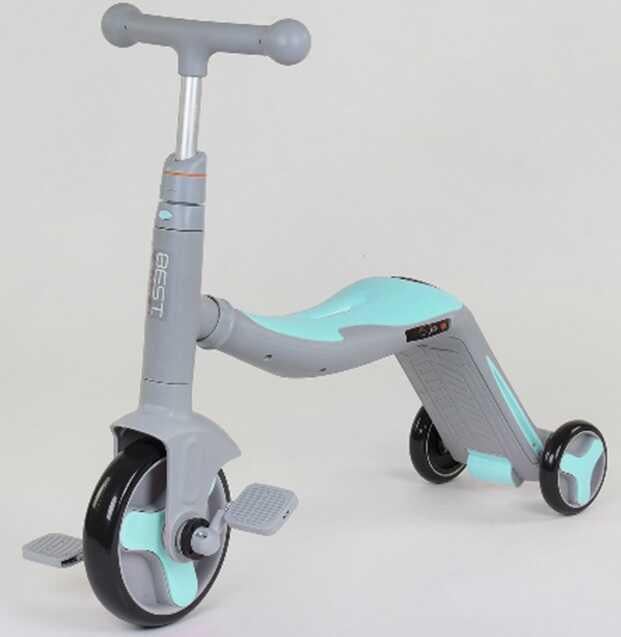 Самокат детский Best Scooter 3в1 с PU колесами свет/музыка Grey/Turquoise (90792)