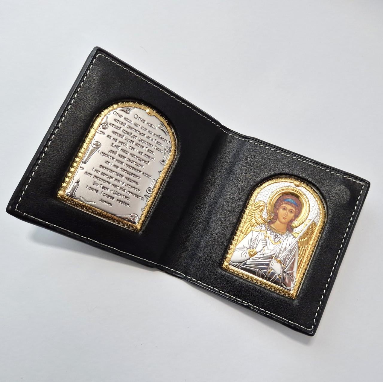 Ладанка икона для Кошелька Ангел Охранник с Молитвой серебро 925 пробы Позолота (к007g)