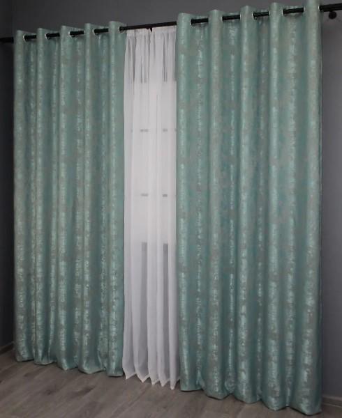 Комплект штор на люверсах SULTAN ХО жаккард 1,5 х2,5 м 2 шт. Бірюзовий/Сірий (1148ш) - фото 5
