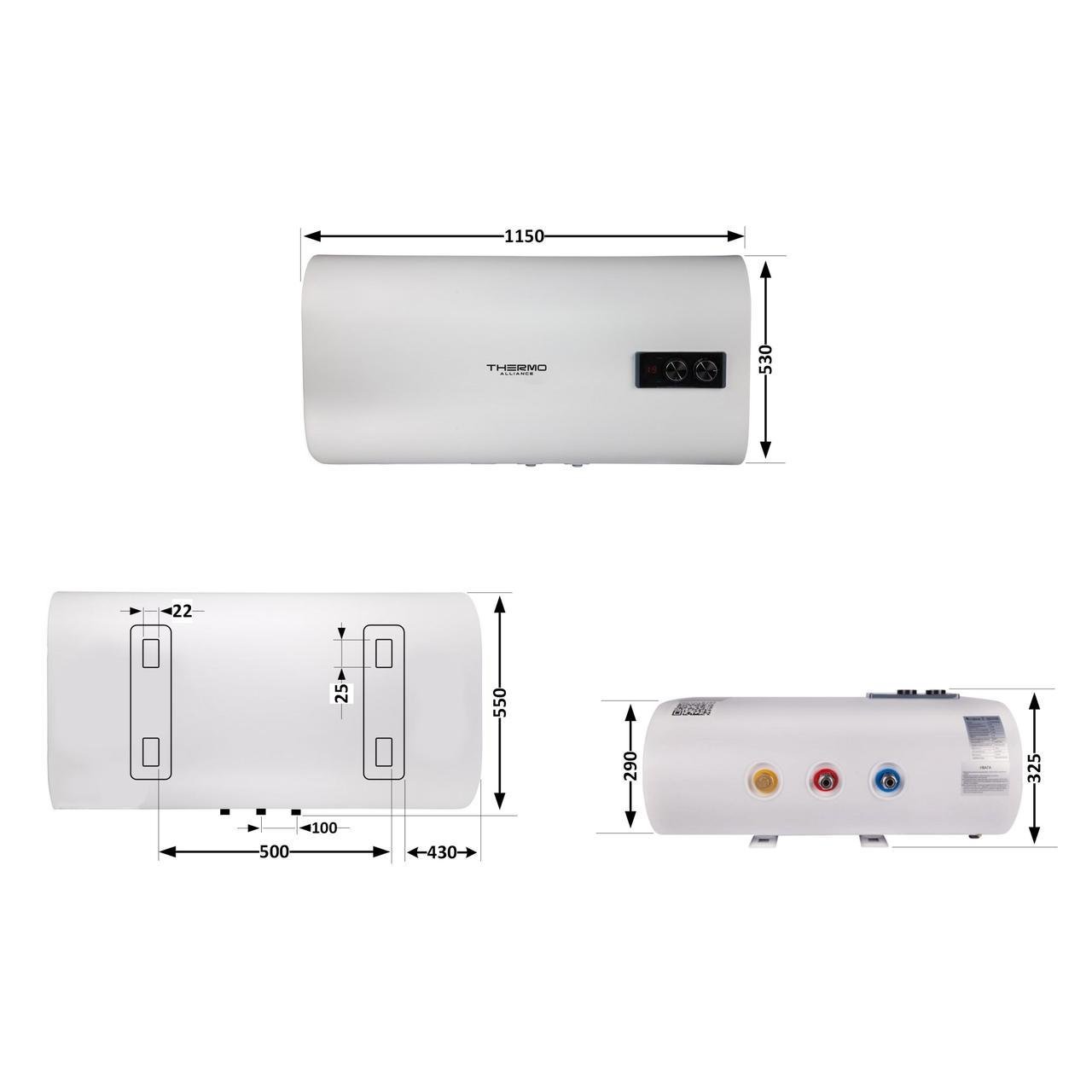 Водонагреватель электрический Thermo Alliance плоский горизонтальный мокрый ТЭН 2 кВт 0,8+1,2 100 л (DT100H20G(PD) - фото 2