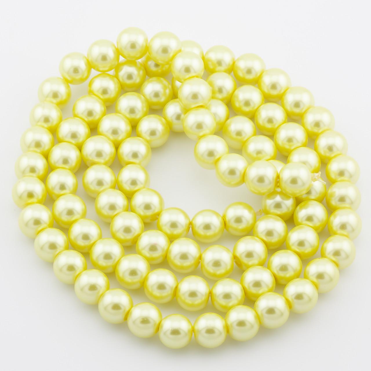 Бусины стеклянные на нитке под жемчуг 10 мм 80 см 90 шт. Желтый (БЖ0010ш64)