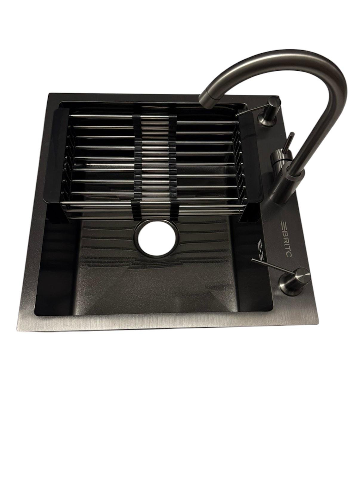 Мойка кухонная Britc 5050 PVD Черный/кран для кухни из нержавеющей стали Черный