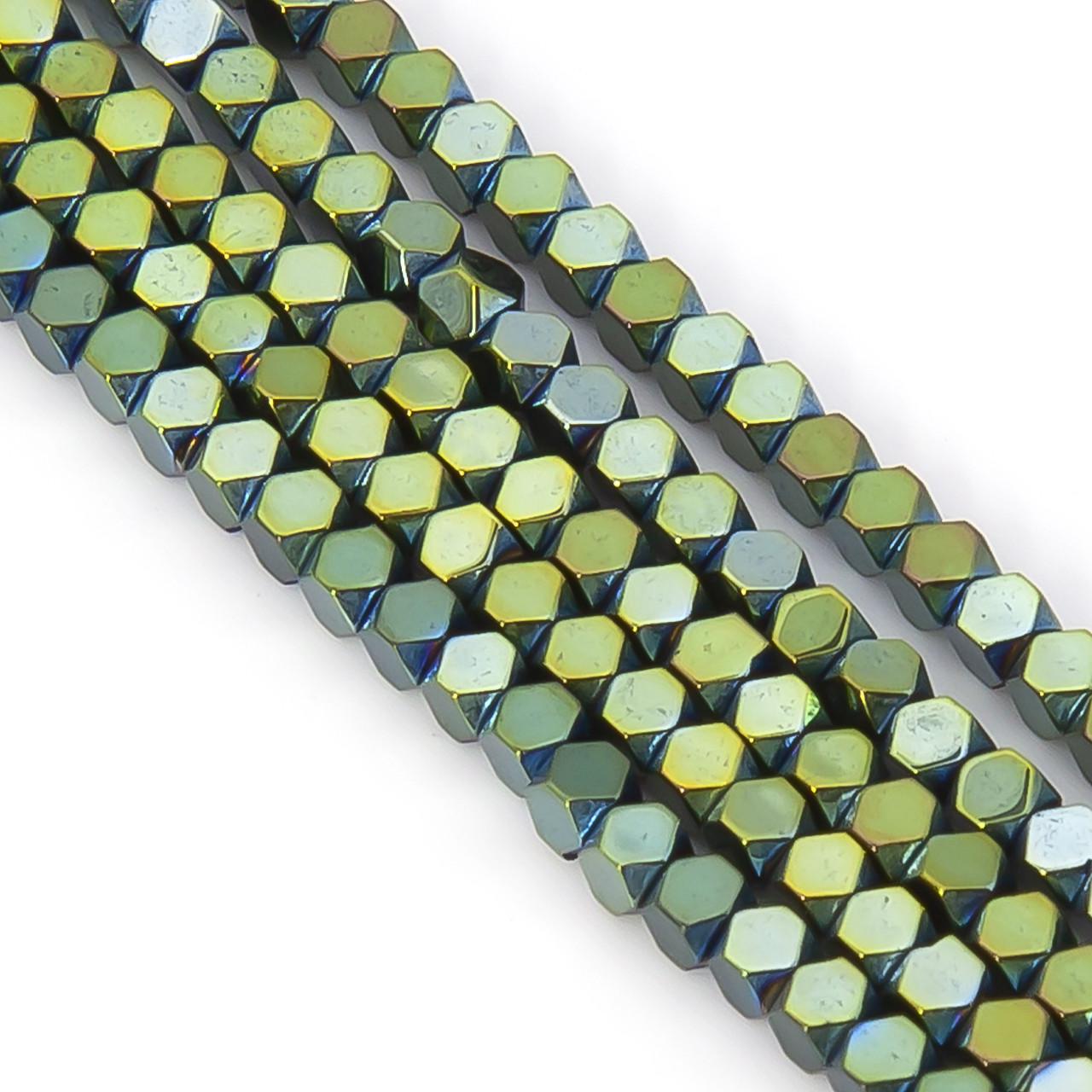 Бусины гематитовые Многоугольник 2х2 мм 40 см 200 шт. Оливково-зеленый (БГ0202ф35)