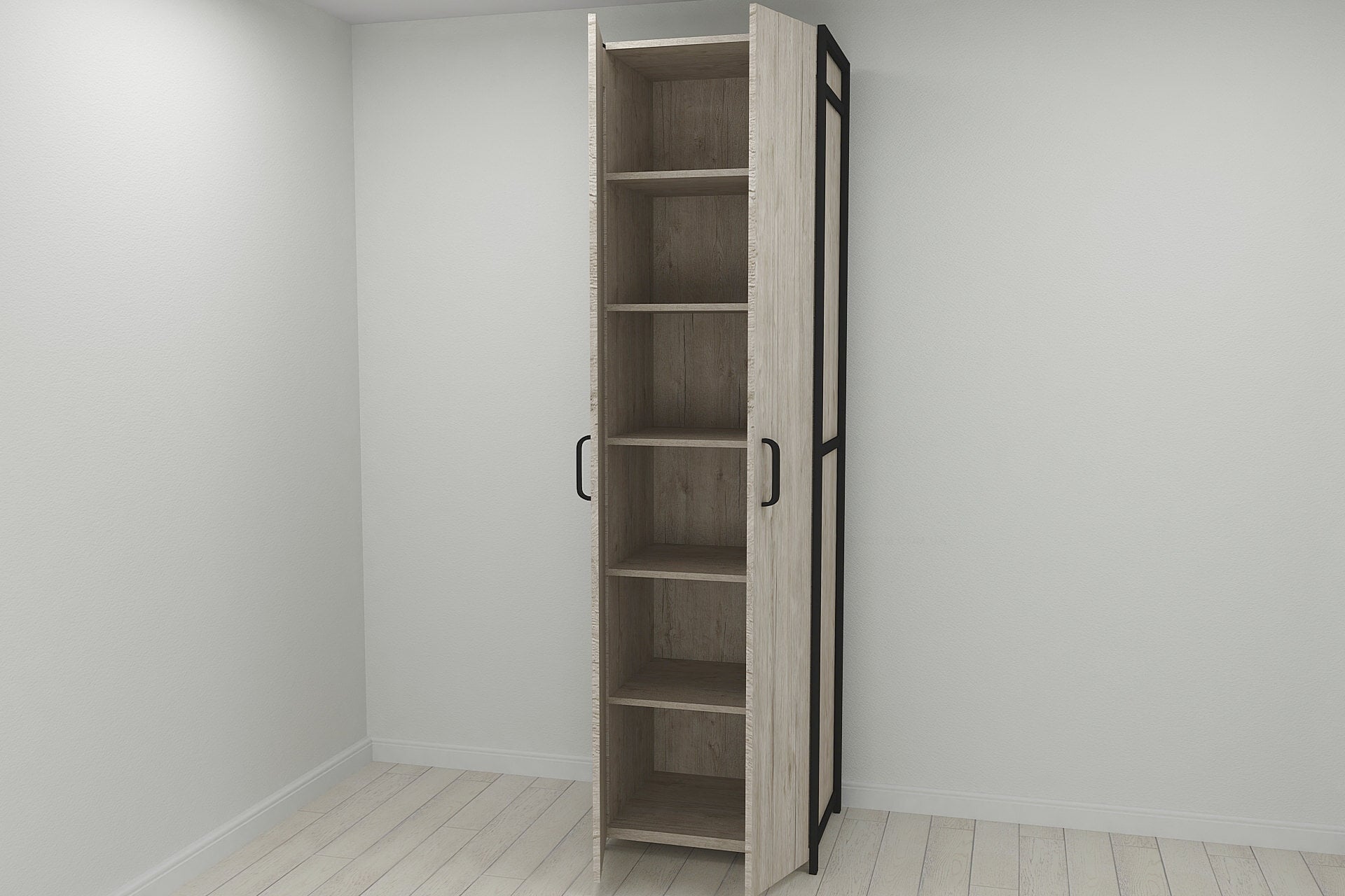 Шкаф-гардероб Ferrum-decor Конект Уни секция 7 серии металл/ДСП 16 мм 220x60x50 см Черный/Дуб Сан-Марино (FRD-106903)