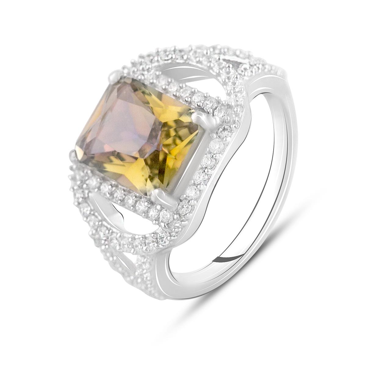 Кольцо серебряное с натуральным цитрином nano и белым топазом 3,577 ct 4,41 г р. 19 (2122913)