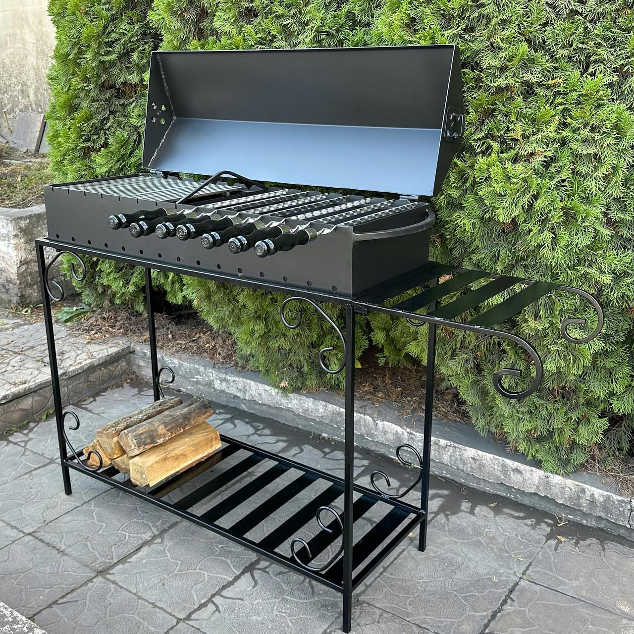 Мангал-барбекю Metalzavod Гефест на 15 шампурів 4 мм на дровниці 151,5х39,5х106,5 см (MBD15-4) - фото 4 Мангал-барбекю Metalzavod Гефест на 15 шампурів 4 мм на дровниці 151,5х39,5х106,5 см (MBD15-4) - фото 4