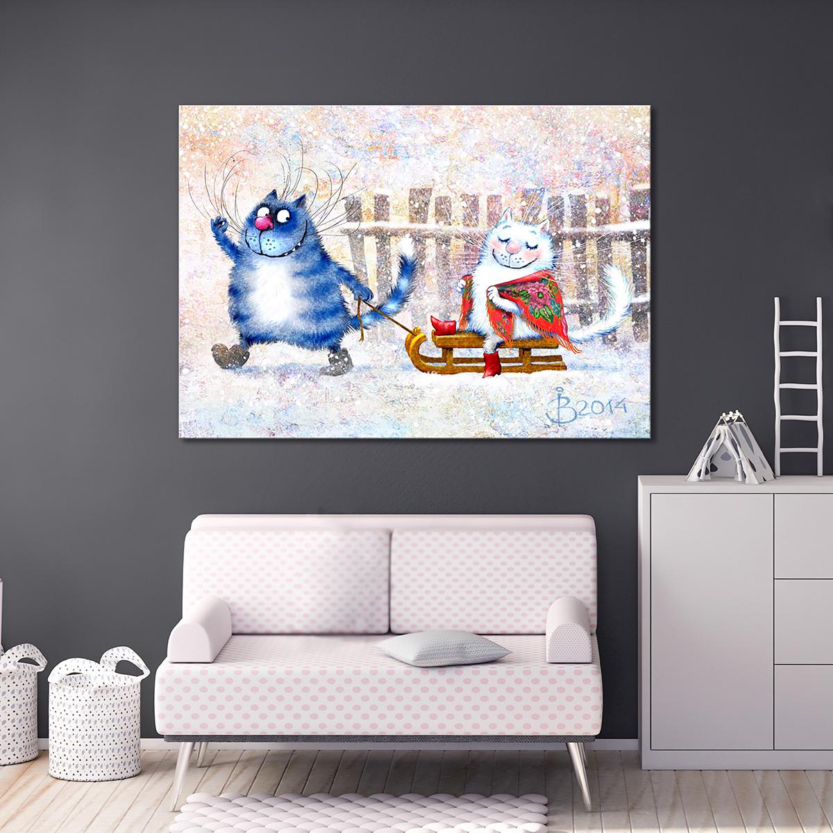 Модульная картина Прогулка на санках 1 модуль 70x105 см