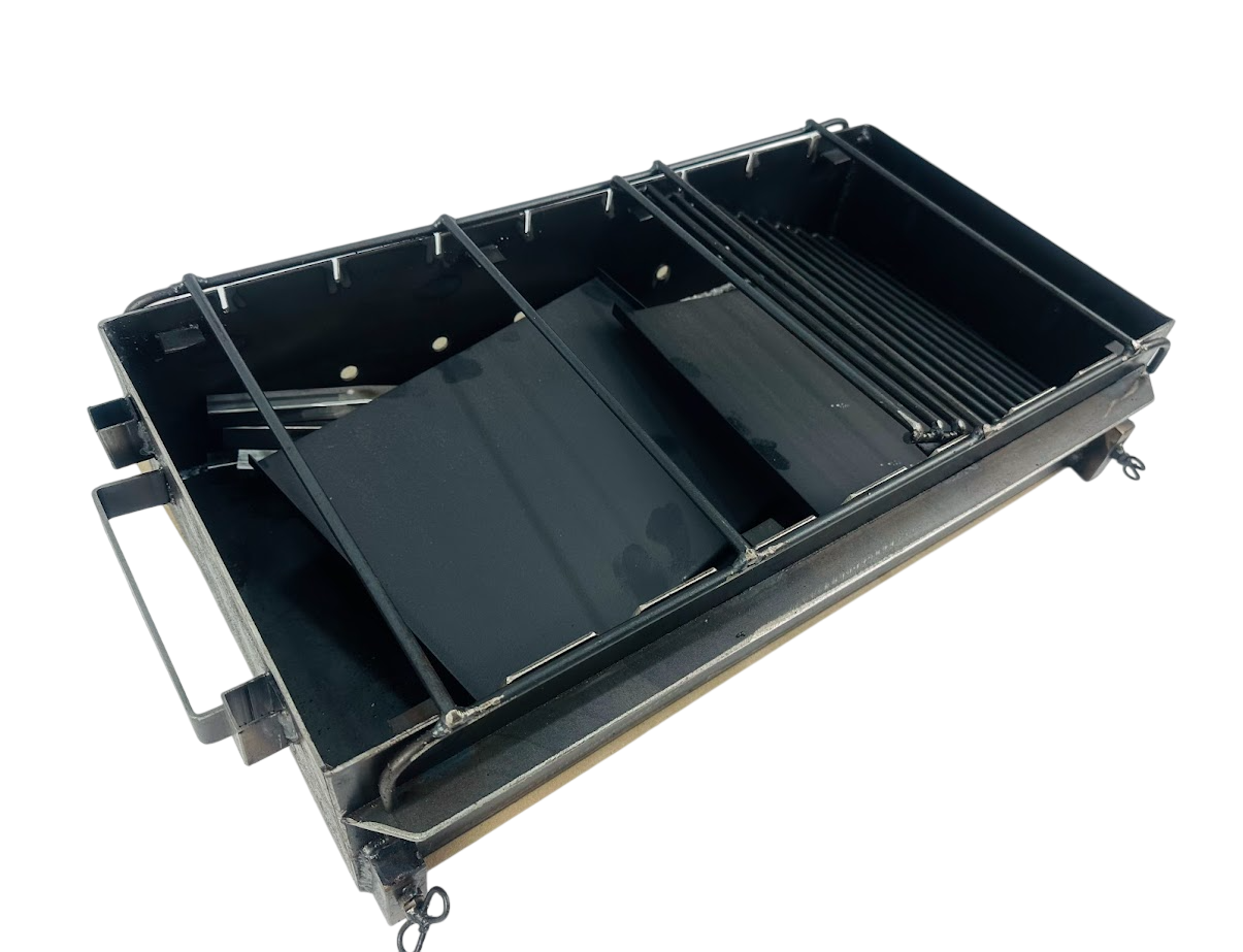 Мангал стаціонарний із металу на ніжках з 2-ма боковими знімними столиками та решіткою 108х30х67 см Чорний (124-10-MG-5051) - фото 2 Мангал стаціонарний із металу на ніжках з 2-ма боковими знімними столиками та решіткою 108х30х67 см Чорний (124-10-MG-5051) - фото 2