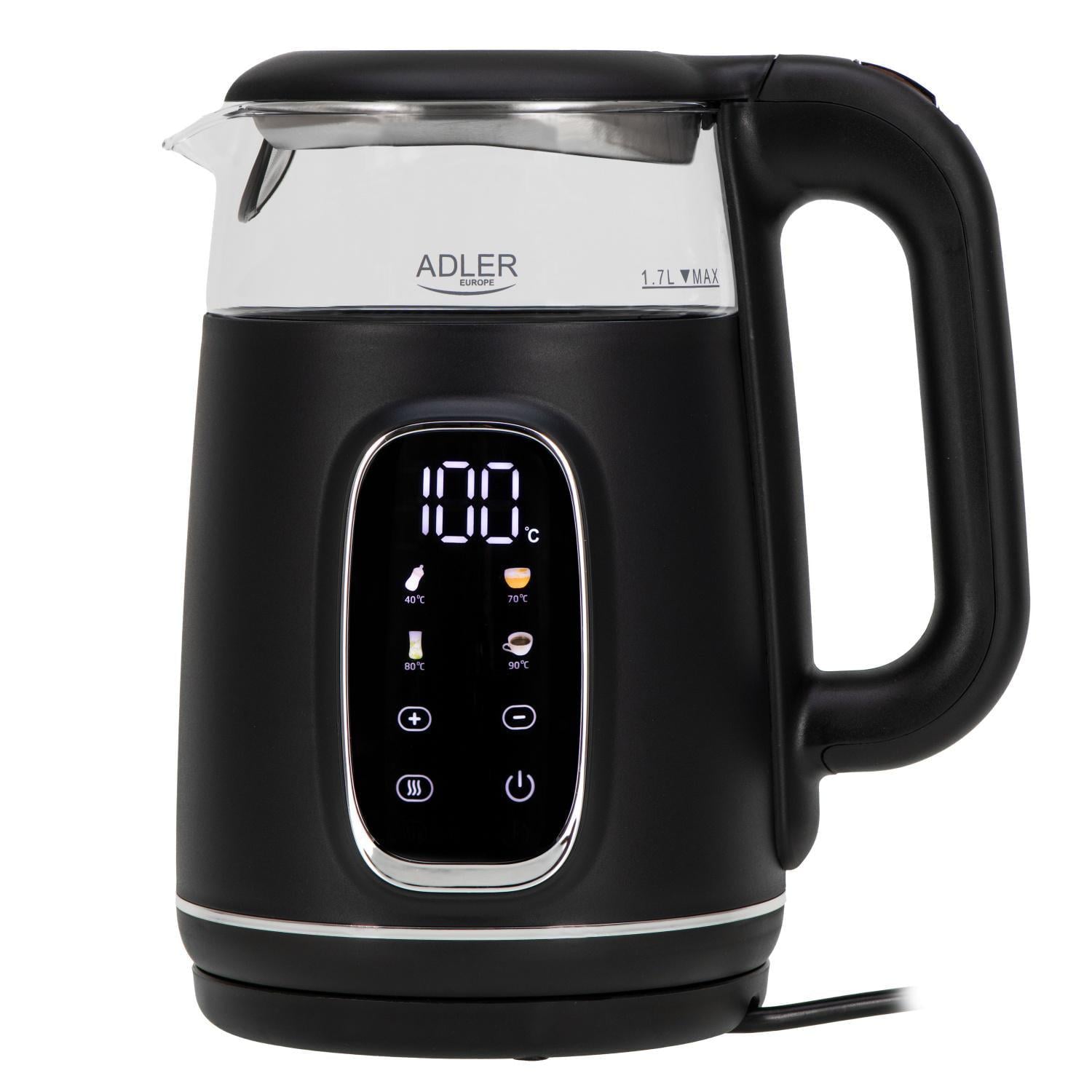 Чайник электрический Adler AD 1305 с LED-дисплеем 1,7 л сенсорная панель регулировки температуры Черный/Серебряный