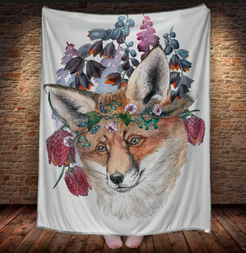 Плед с 3D принтом Новогодняя лиса акварель 150х200 см (epi_1742)