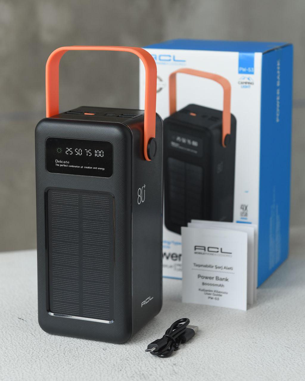 Повербанк ACL Solar з кабелем та ліхтарем 80000 mAh PW53