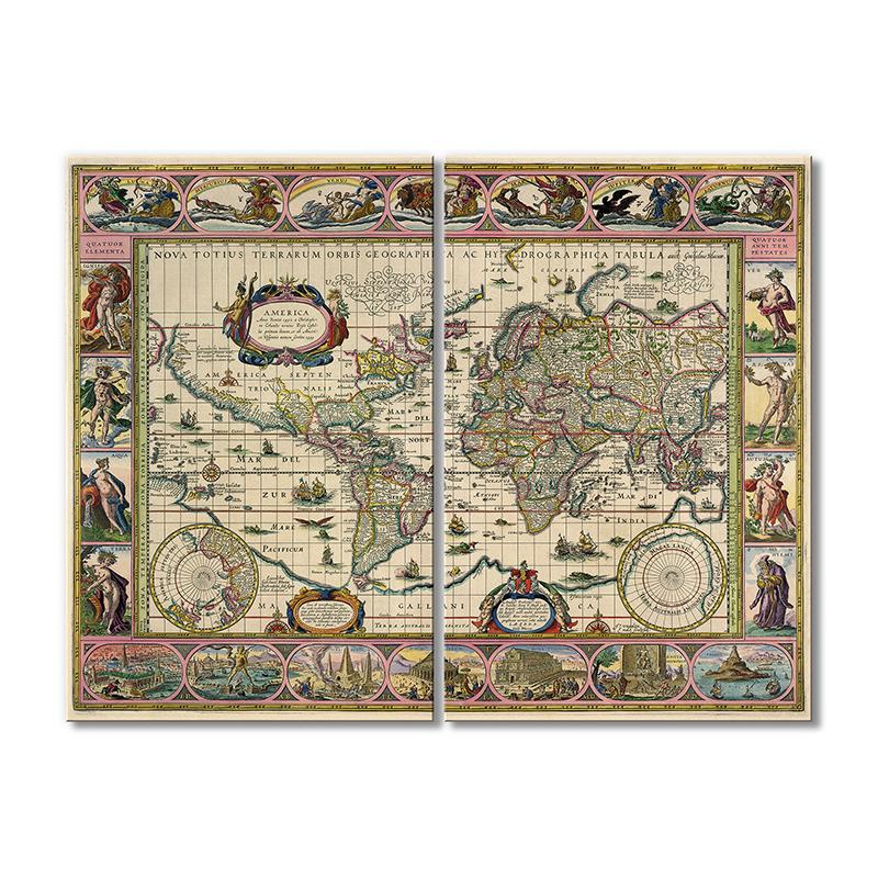 Винтажная карта Старинная карта мира географическая Америки 2 модуля 50x75 см
