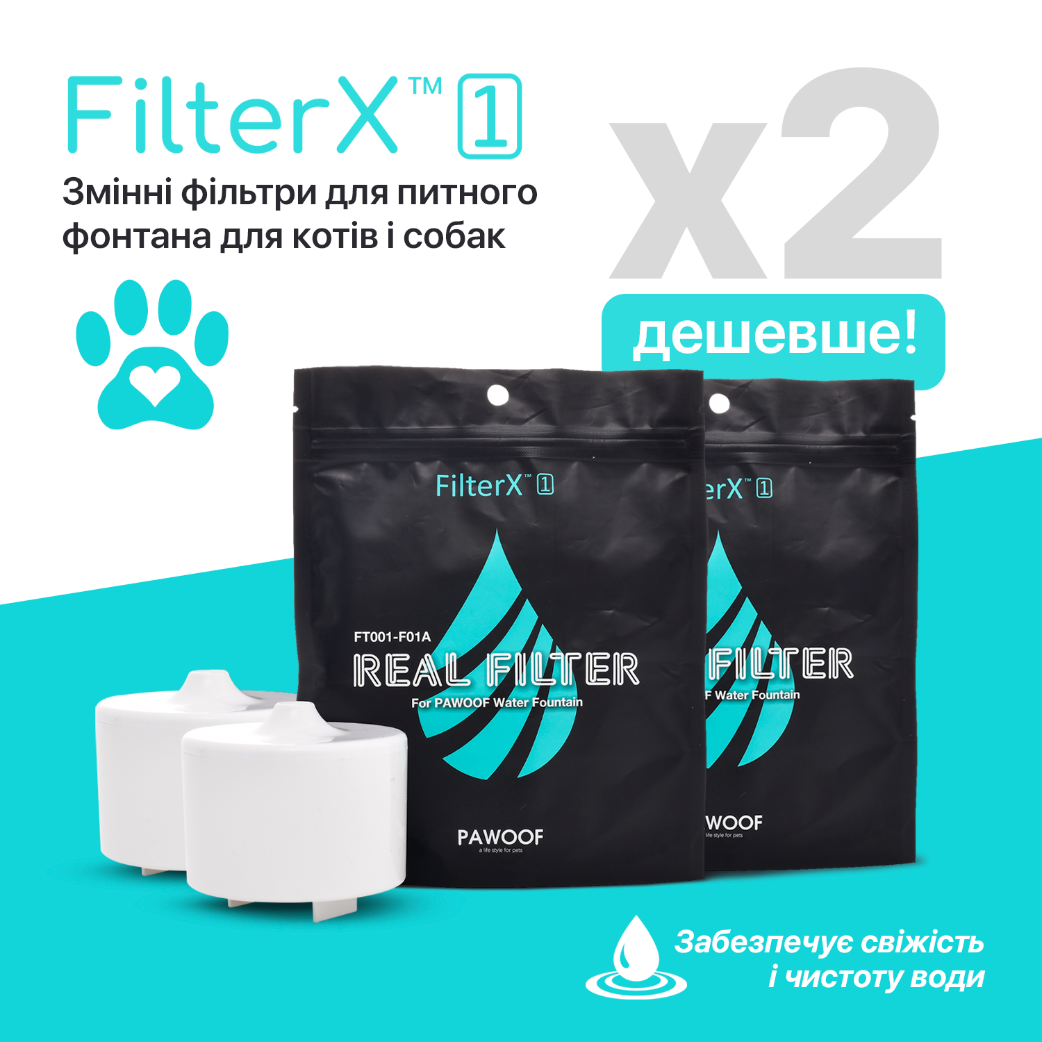 Фільтр для питного фонтану для котів і собак Pawoof FilterX 2 шт. (FPAW-X2) - фото 2