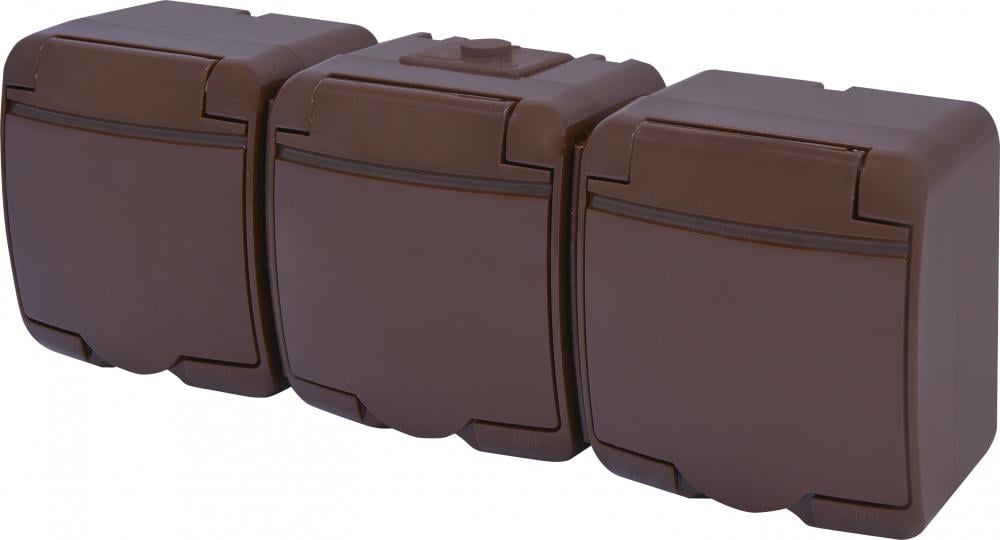 Розетка зовнішня потрійна ETI RHE-3s-KR із заземленням/кришкою IP54 Коричневий (4668054)