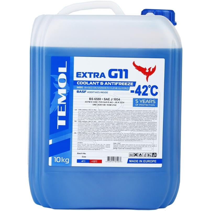 Охолоджуюча рідина TEMOL Antifreeze Extra G11 Blue -42°C 10 кг Синій