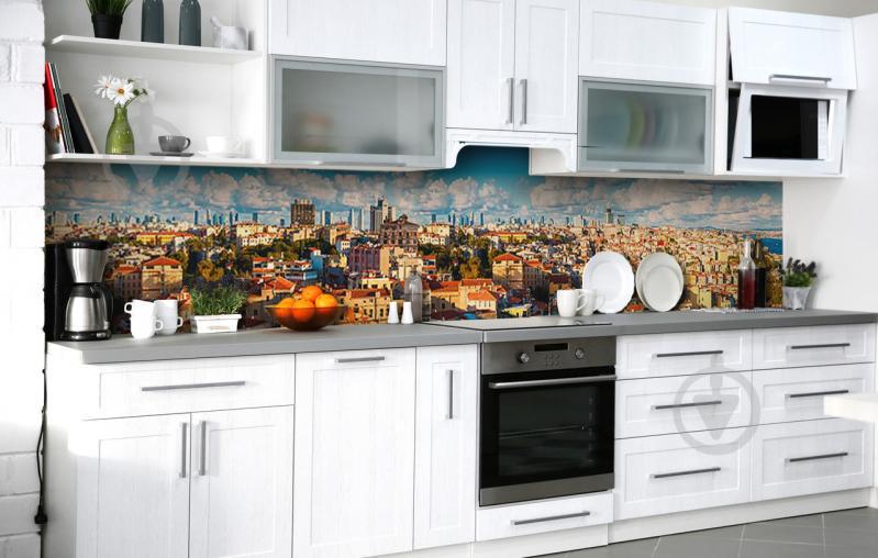 Скинали на кухню Zatarga «Облака над городом» 600х2500 мм виниловая 3Д наклейка кухонный фартук самоклеящаяся