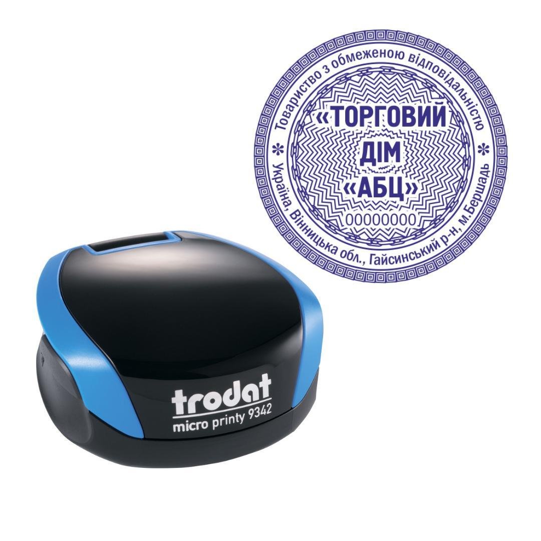 Печать ТОВ на карманном оснащении Trodat Micro Printy 9342 d 42 мм Синий (ООО6/9342/BL)