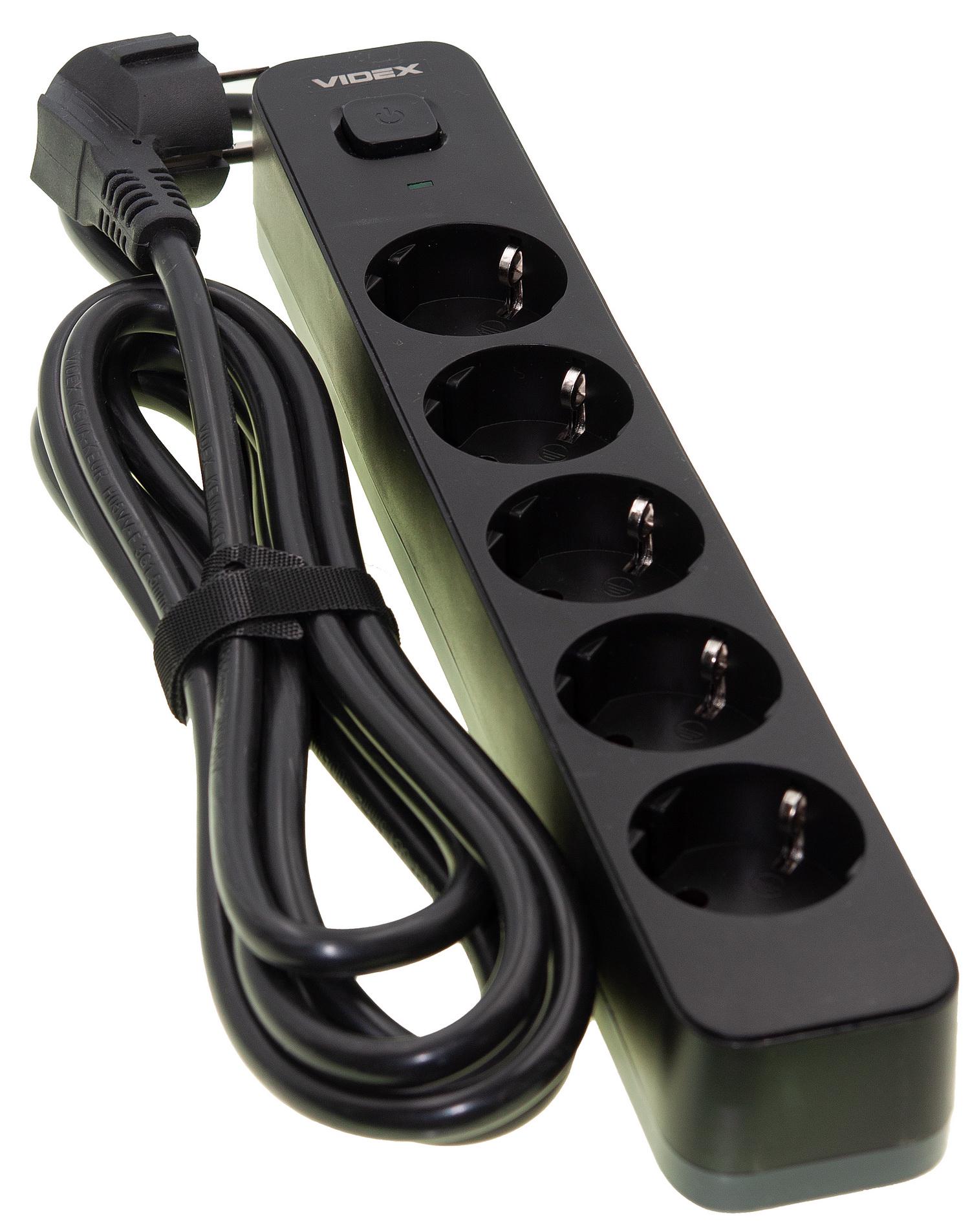 Удлинитель сети VIDEX ONCORD с кнопкой в/в 5п 3 м 3x1,5 мм Black (VF-PD53G-B) - фото 2