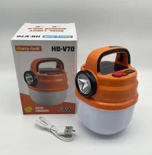 Фонарь-светильник аккумуляторный Hurry Bolt HB-V70 LED с крючком и солнечной панелью