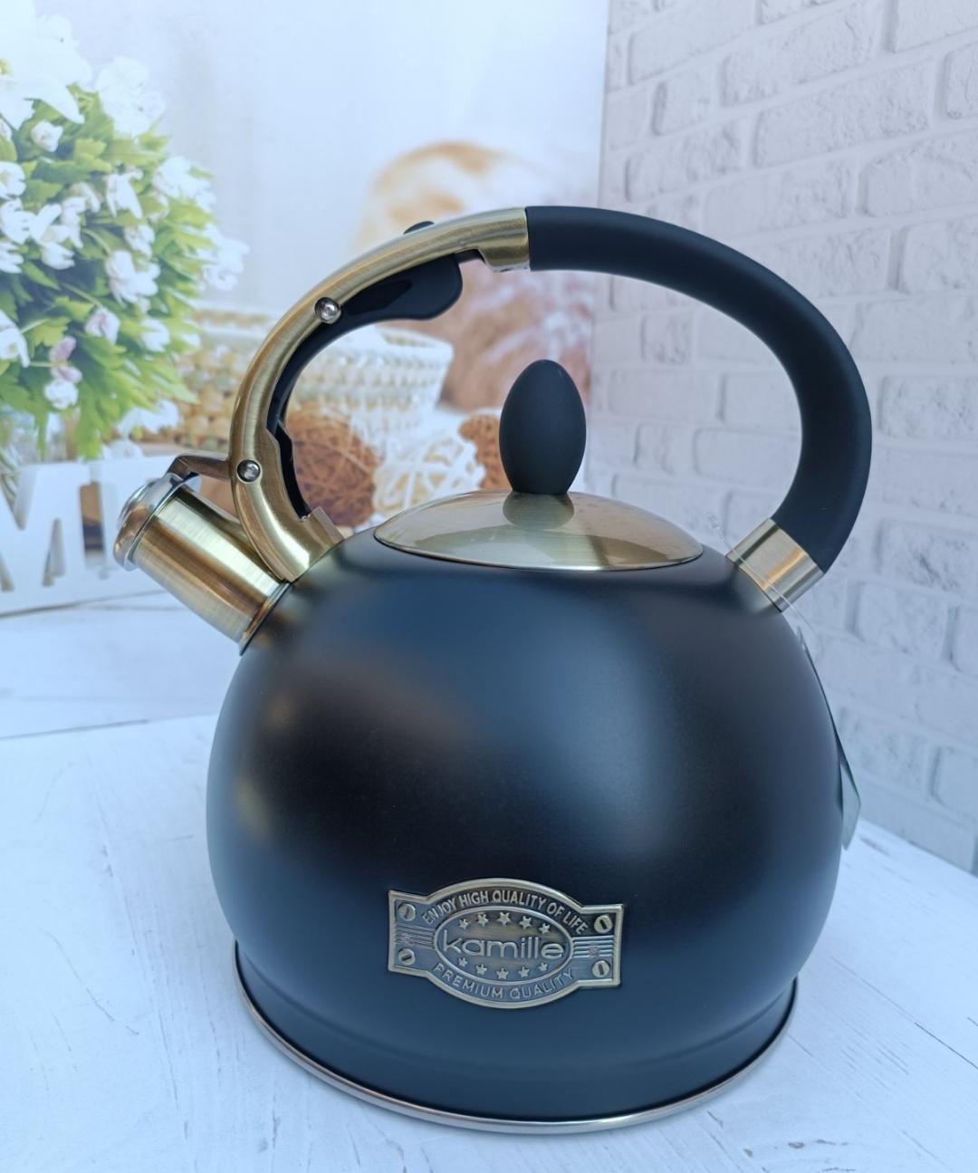 Чайник Kamille KM-0852 со свистком из нержавеющей стали 2,7л Черный (21104800)