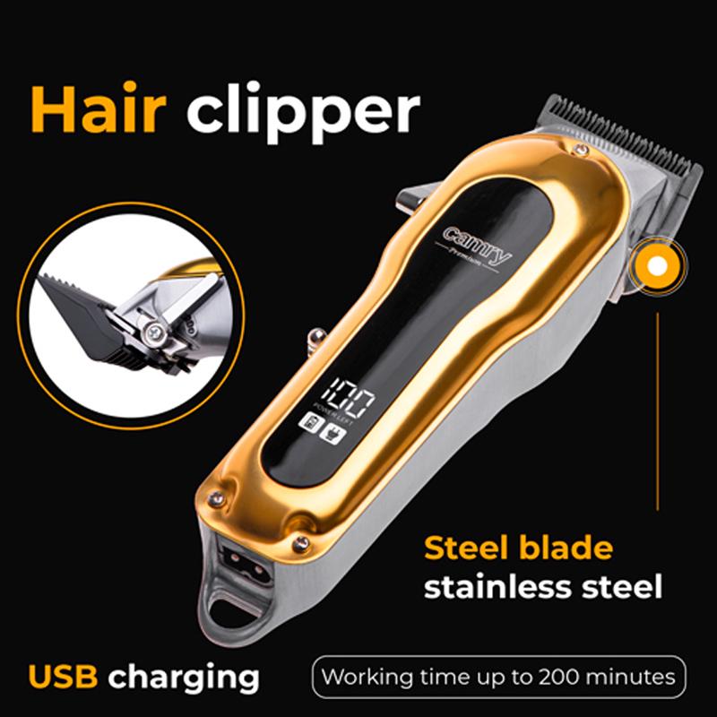 Машинка для стрижки волос Camry CR 2844 аккумуляторная 100 Вт с LCD дисплеем USB 4 насадки Gold - фото 9 Машинка для стрижки волос Camry CR 2844 аккумуляторная 100 Вт с LCD дисплеем USB 4 насадки Gold - фото 9