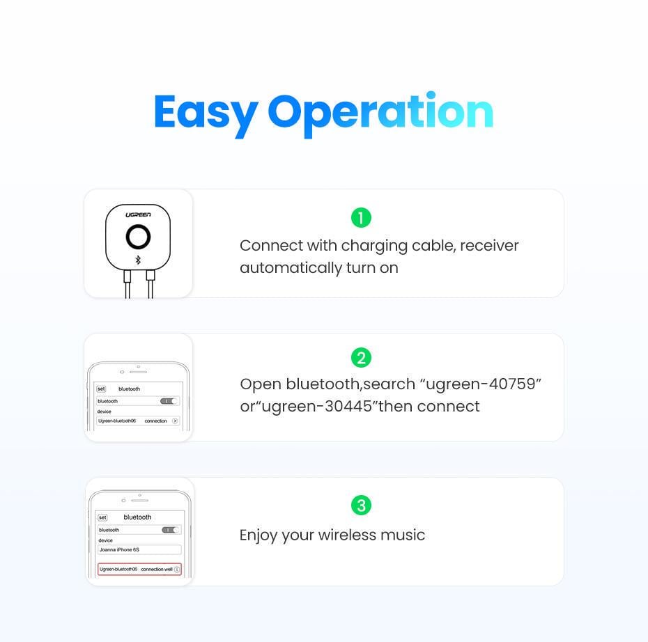 Адаптер UGREEN Bluetooth 5.1 приймач aptX HD Hi-Res 3,5 мм minijack AUX/2RCA-micro USB Аудіо AAC/SBC стерео Чорний (40759) - фото 14