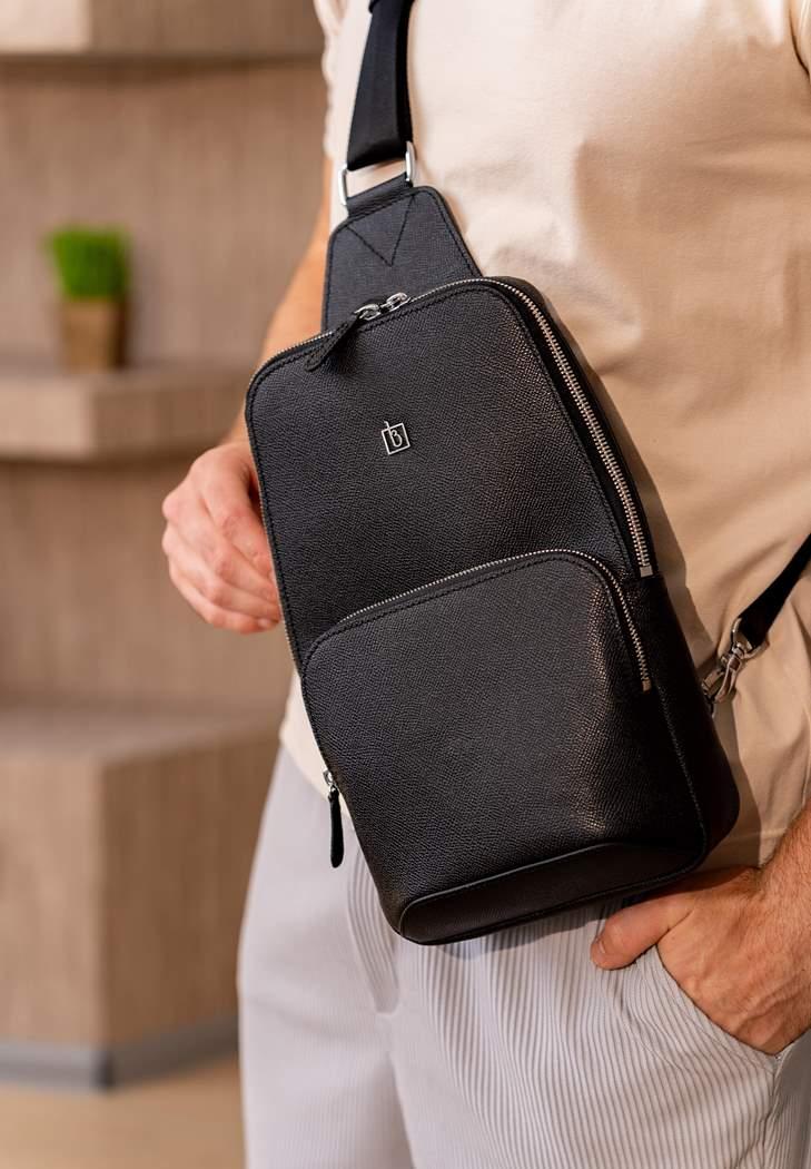 Рюкзак шкіряний чоловічий на одне плече Saffiano Чорний (A-027954)