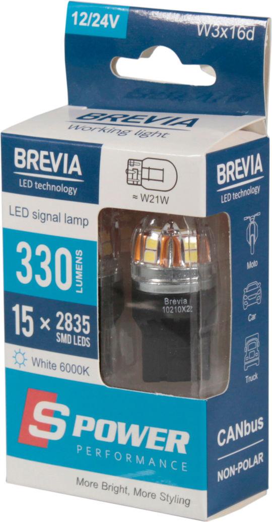 Лампочка без цоколя LED T20_W21W SMD Белый 15-диодный 12/24V W3x4.6d CANbus Brevia 2 шт. 10210X2