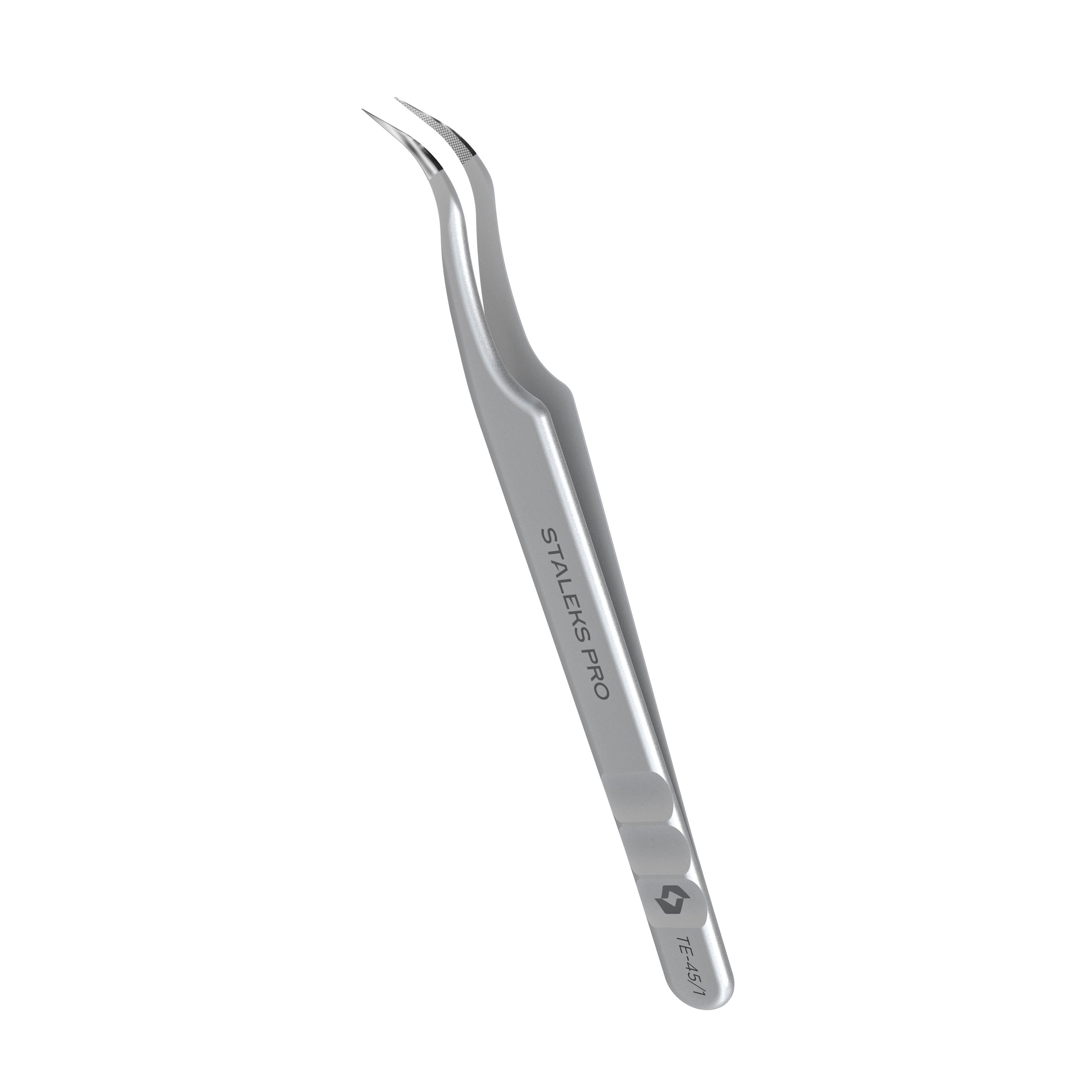 Профессиональный пинцет с насечками для ресниц STALEKS EXPERT 45 TYPE 1 изогнутый (TE-45/1)
