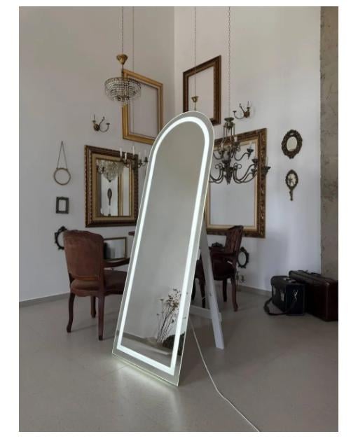 Підлогове дзеркало з підсвіткою LED арочне овальне без рами на ніжці 1800х800 мм Білий (29452127)