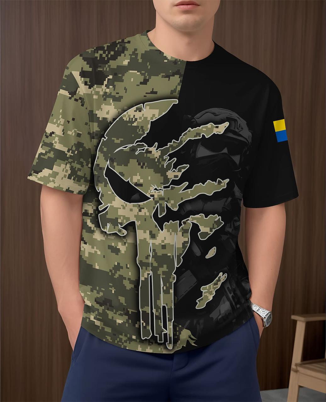 Футболка чоловіча Череп батал 5XL Зелений (400239)