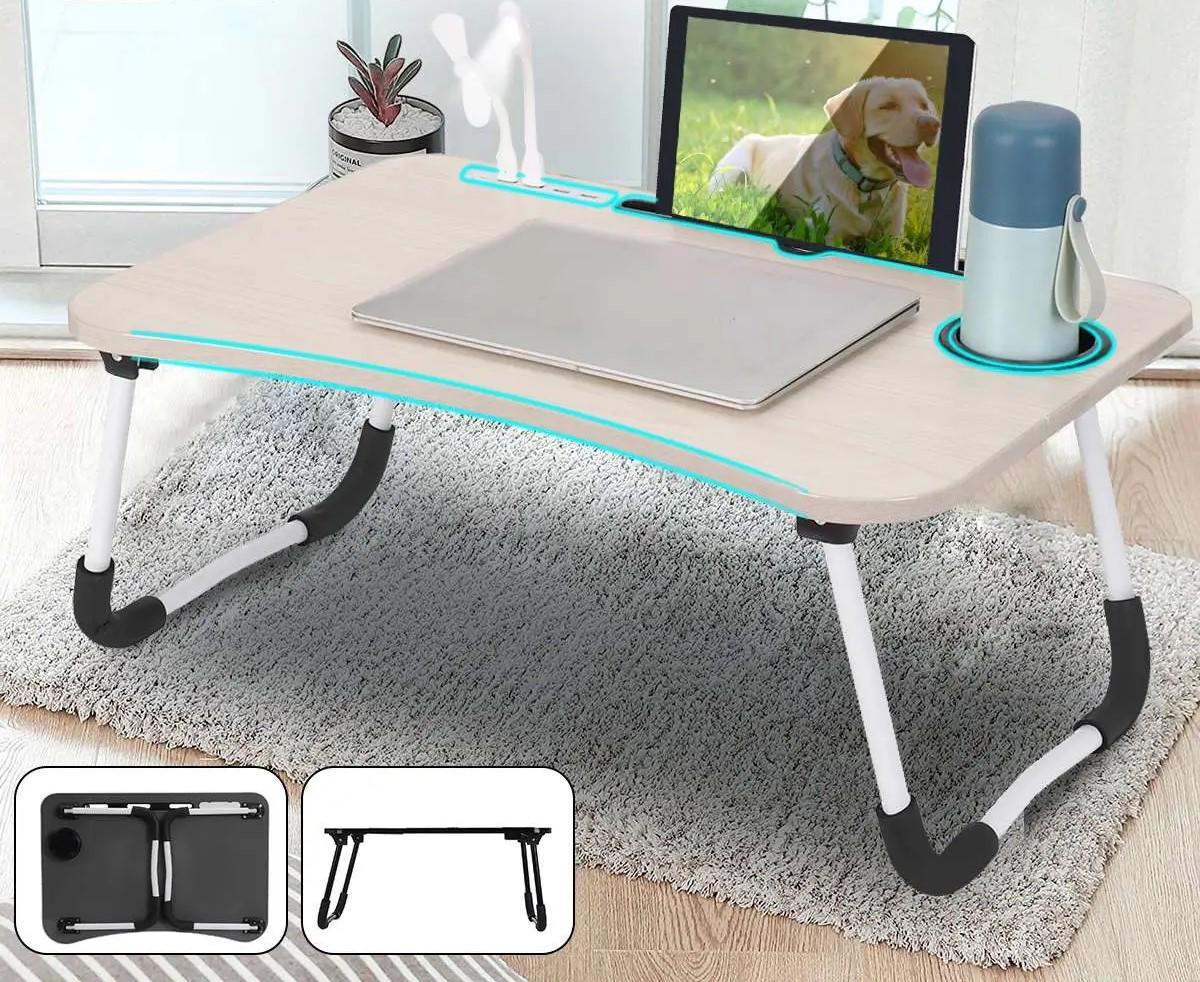 Підставка для ноутбука портативна з USB заряджанням ліхтариком та вентилятором Бежевий (43b5a9c4) - фото 3