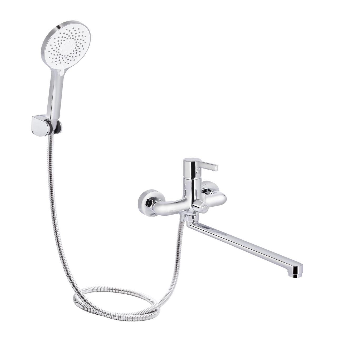 Смеситель для ванны Qtap Cardinal QTCAR260CRM45657 с длинным поворотным изливом с душевым гарнитуром Chrome (2553560768)
