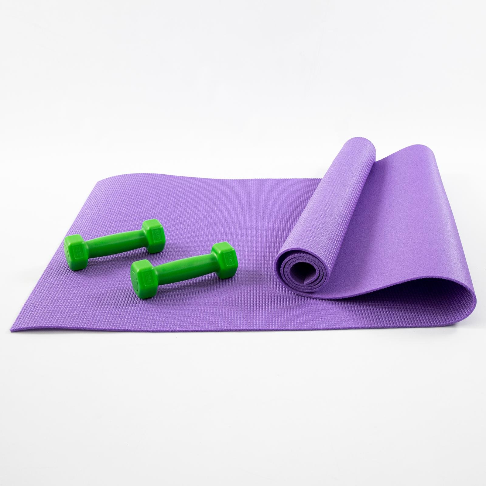 Килимок для йоги та фітнесу та гантелі для фітнесу 2 шт. по 0.5кг Osport Set 80 Фіолетово-салатовий (n-0110) - фото 1