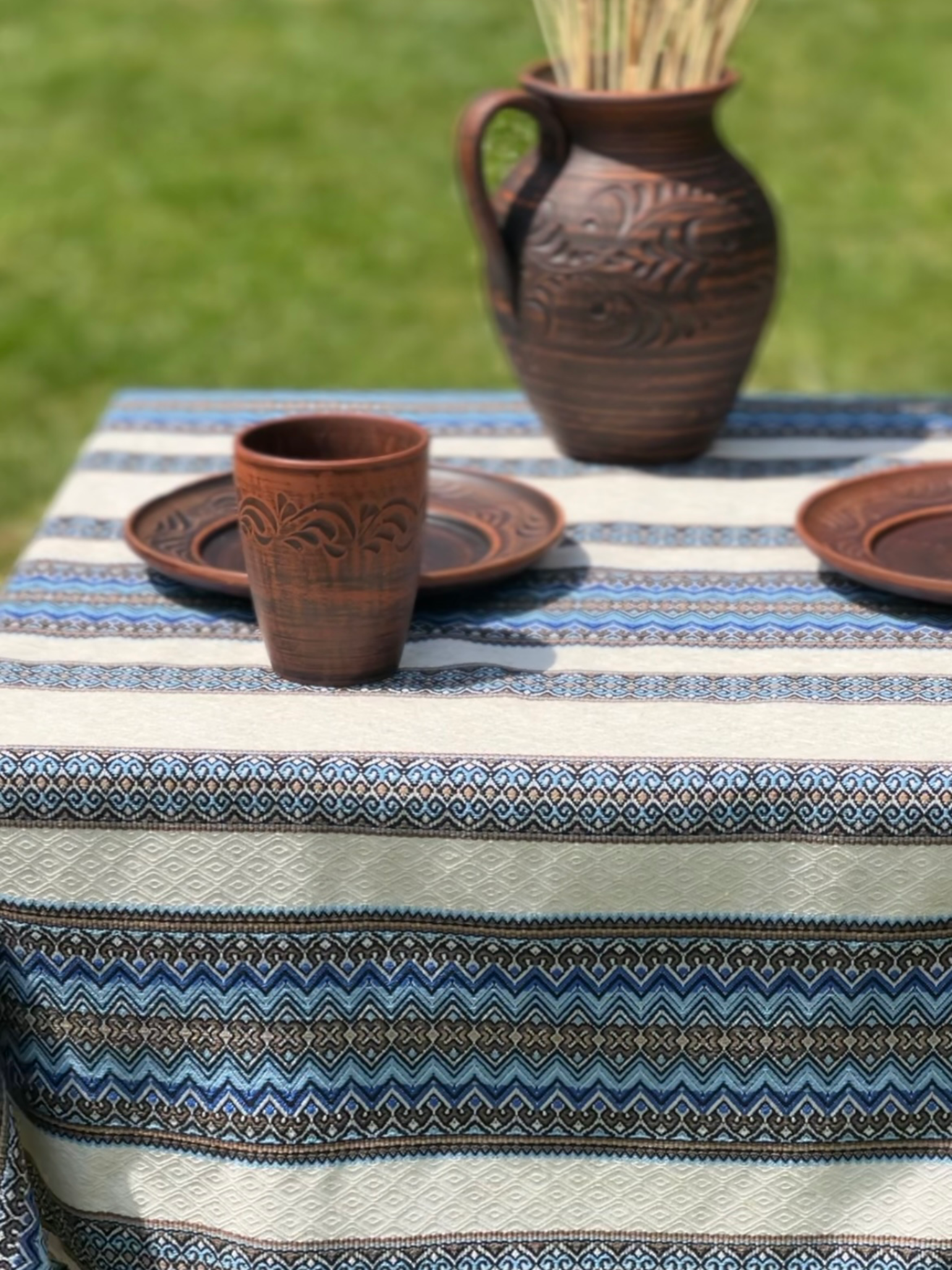 Скатертина лляна великодня Стожари з українським орнаментом 260x150 см Синій (1902-5) - фото 2 Скатертина лляна великодня Стожари з українським орнаментом 260x150 см Синій (1902-5) - фото 2