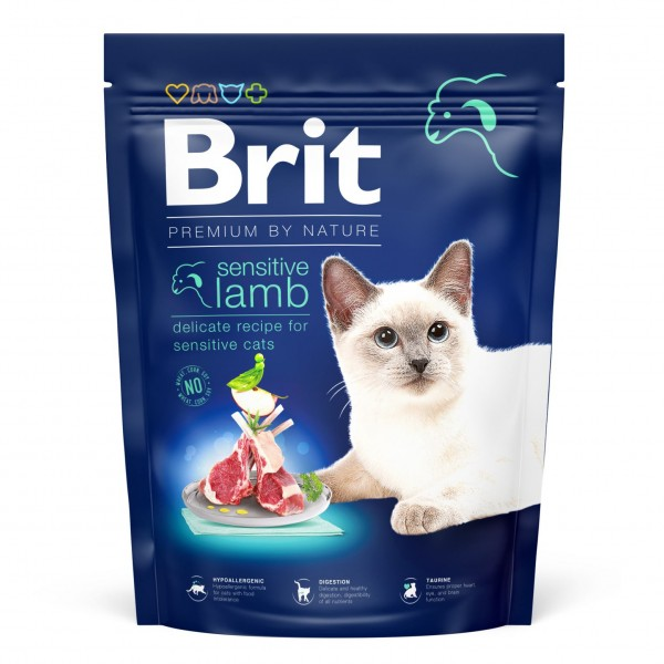 Корм сухий Brit Premium Cat by Nature Sensitive для котів із чутливим травленням з ягням 300 г (171849)
