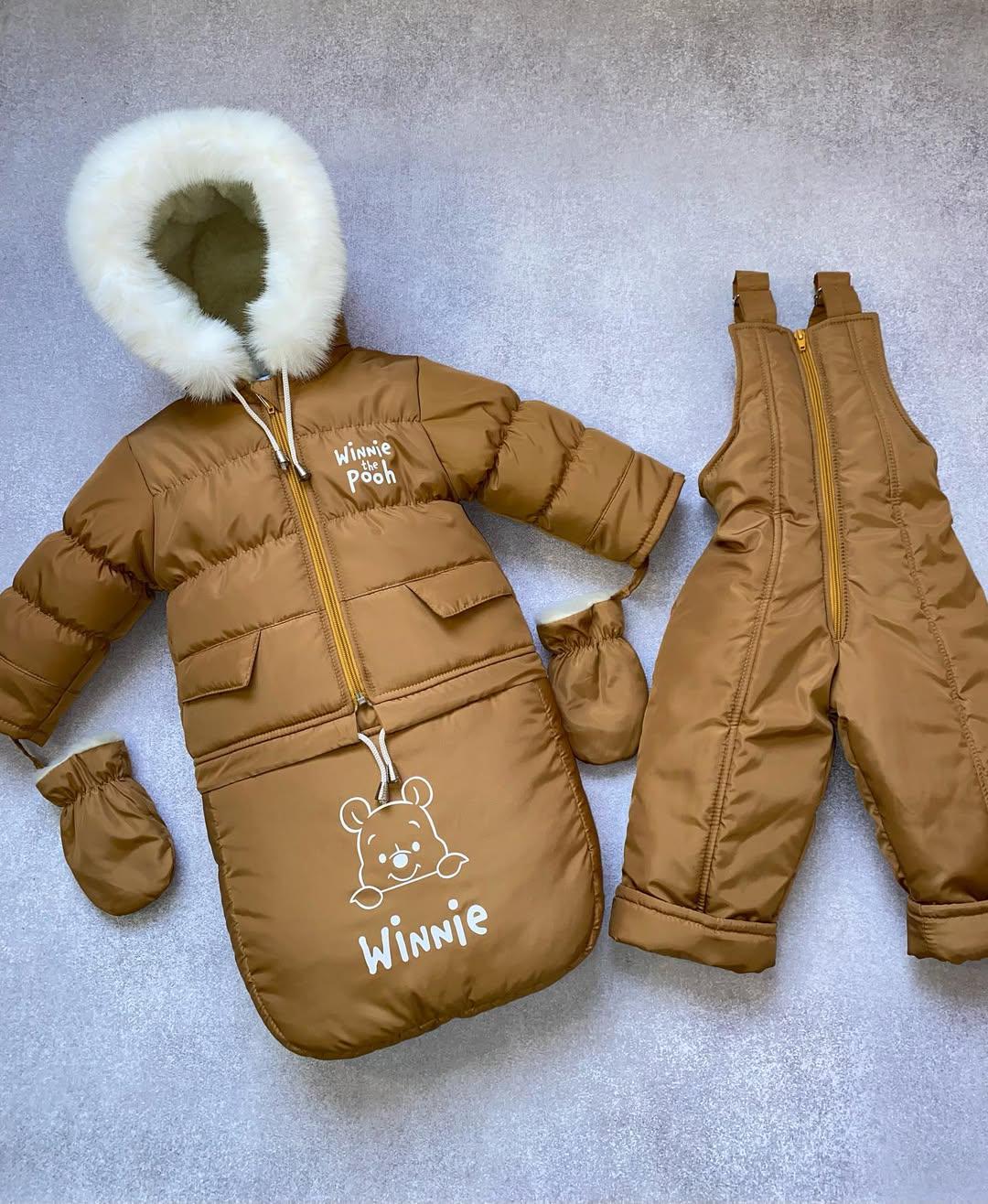 Комбінезон дитячий зимовий трансформер до двох років на овчині 3в1 Коричневий (1022)